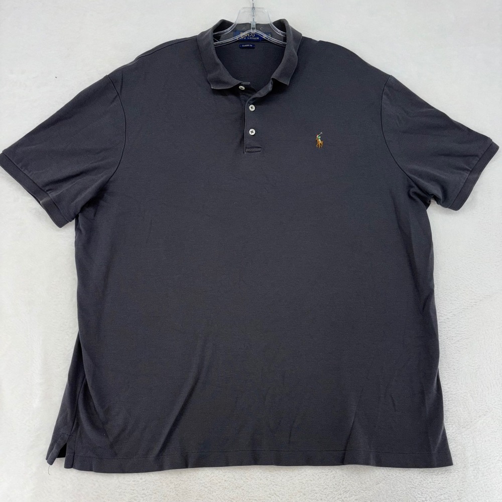 Polo Ralph Lauren Mens XL Classic Fit Charcoal Gray Cotton Jersey Polo Shirt